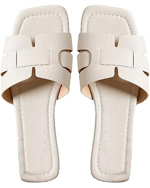 GORGLITTER Women's Crocodile Embossed Flat Sandals Cross Strappy Open Toe Slide Sandals | Amazon (US)