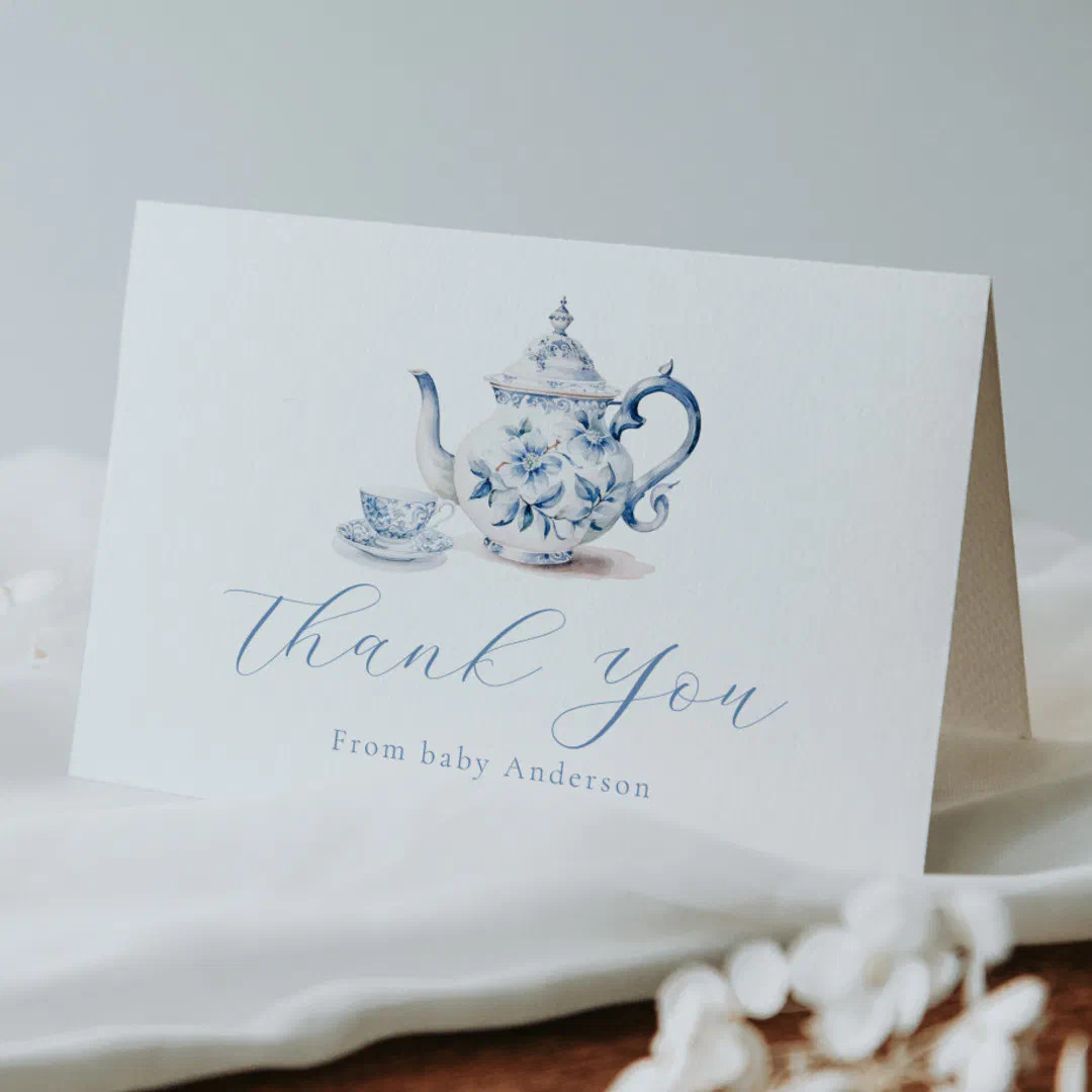 Blue Tea Party Thank You  Note Card | Zazzle | Zazzle