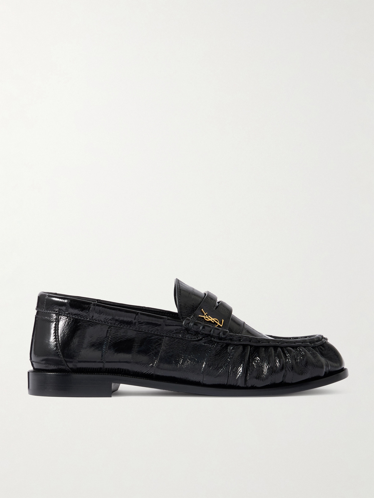 SAINT LAURENT - Le Loafer Crinkled-leather Loafers - Black | NET-A-PORTER (US)