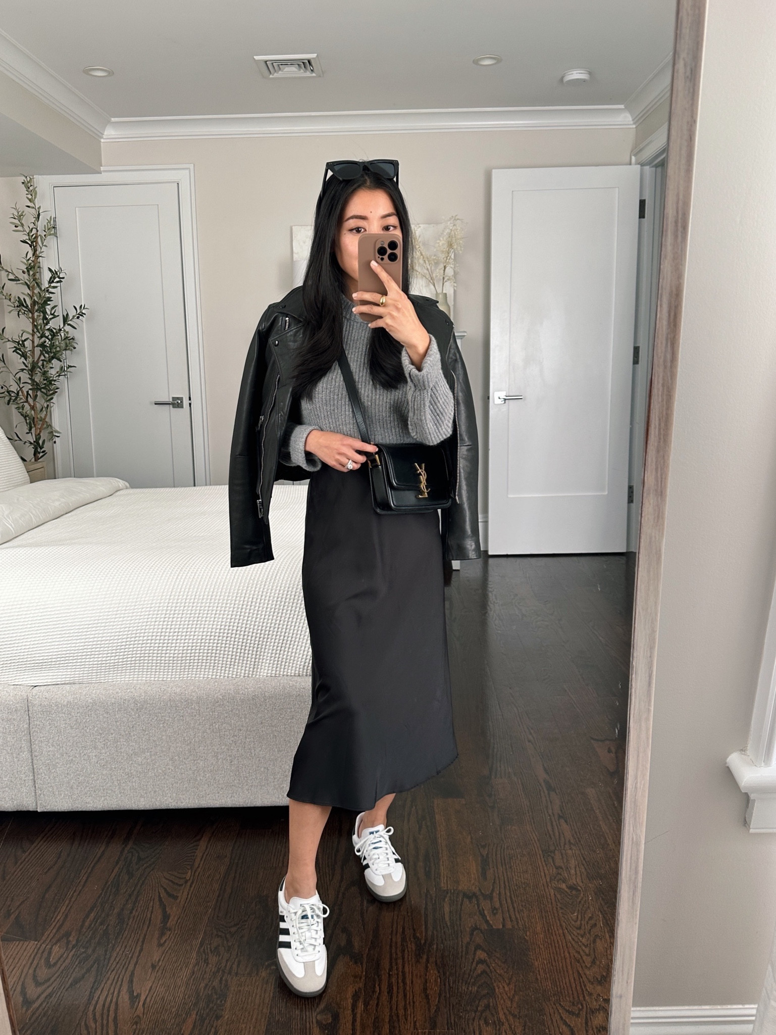 An easy way to layer and style a slip skirt for casual weekend wear 

• Amazon slip skirt size xxs. Linked a similar one in silk if you prefer that which fits me the same in size Xs 

• Quince cashmere fisherman sweater size xs - soft and warm 

• Adidas sambas sneakers size 5.5 - men's size 4.5 fits like a women's 6, men’s 4 fits like a women’s 5-5.5. I also linked the comfy cotton ankle socks I wear with my sneakers , I get the girls medium socks 

• All Saints Dalby leather jacket size 00 . Runs small so size up for layering 

• YSL Solferino small bag 

#LTKtravel #LTKSeasonal #LTKitbag