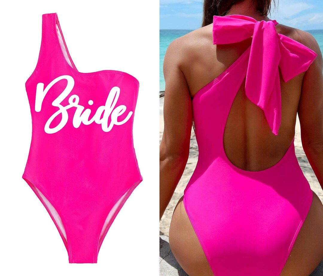 Bridal Swimsuit - Barbie Bachelorette, Bride One Shoulder Swimsuit, Bachelorette Party Swimwear, ... | Etsy (US)