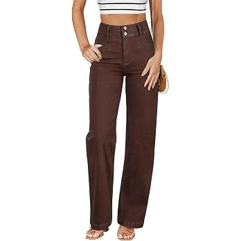 Sidefeel Jeans for Women High Waisted Straight Leg Denim Pants | Soft Stretchy Denim, Dual Button... | Amazon (US)