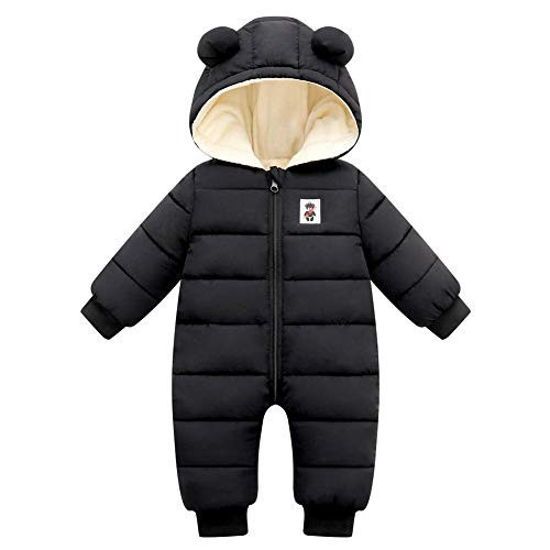 Infant Baby Romper Down Cotton Onesies Thick Boys Girls Winter Coat Soft Flannel Lining Outerwear Hooded Snow Suits for 6-12 Months Baby Black | Amazon (US)