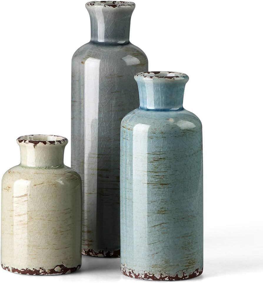 CwlwGO- Ceramic vase 3 Piece Set, Small vase for Country Home Decoration, Modern Farmhouse Living... | Amazon (US)