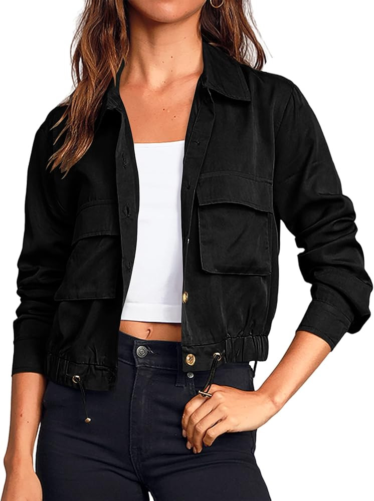 Onedreamer Women's Military Safari Cropped Jackets Button Down Lightweight Oversized Utility Anor... | Amazon (US)
