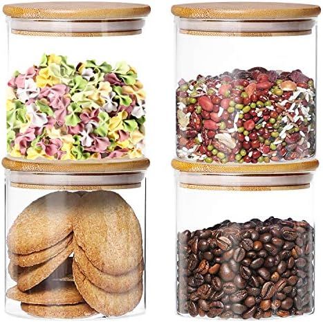 4 Pack Glass Jars with Airtight Bamboo Lids, (Dabacc) Glass Kitchen Canisters Clear Container for... | Amazon (US)