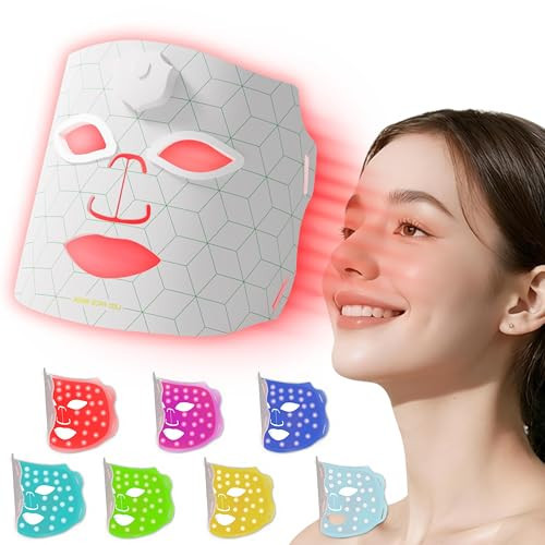 JVV Red Light Therapy for Face, 7 Colors LED Facial Skin Care Mask, 10-Minute Auto Off, Wearable for Home Use, White | Amazon (US)