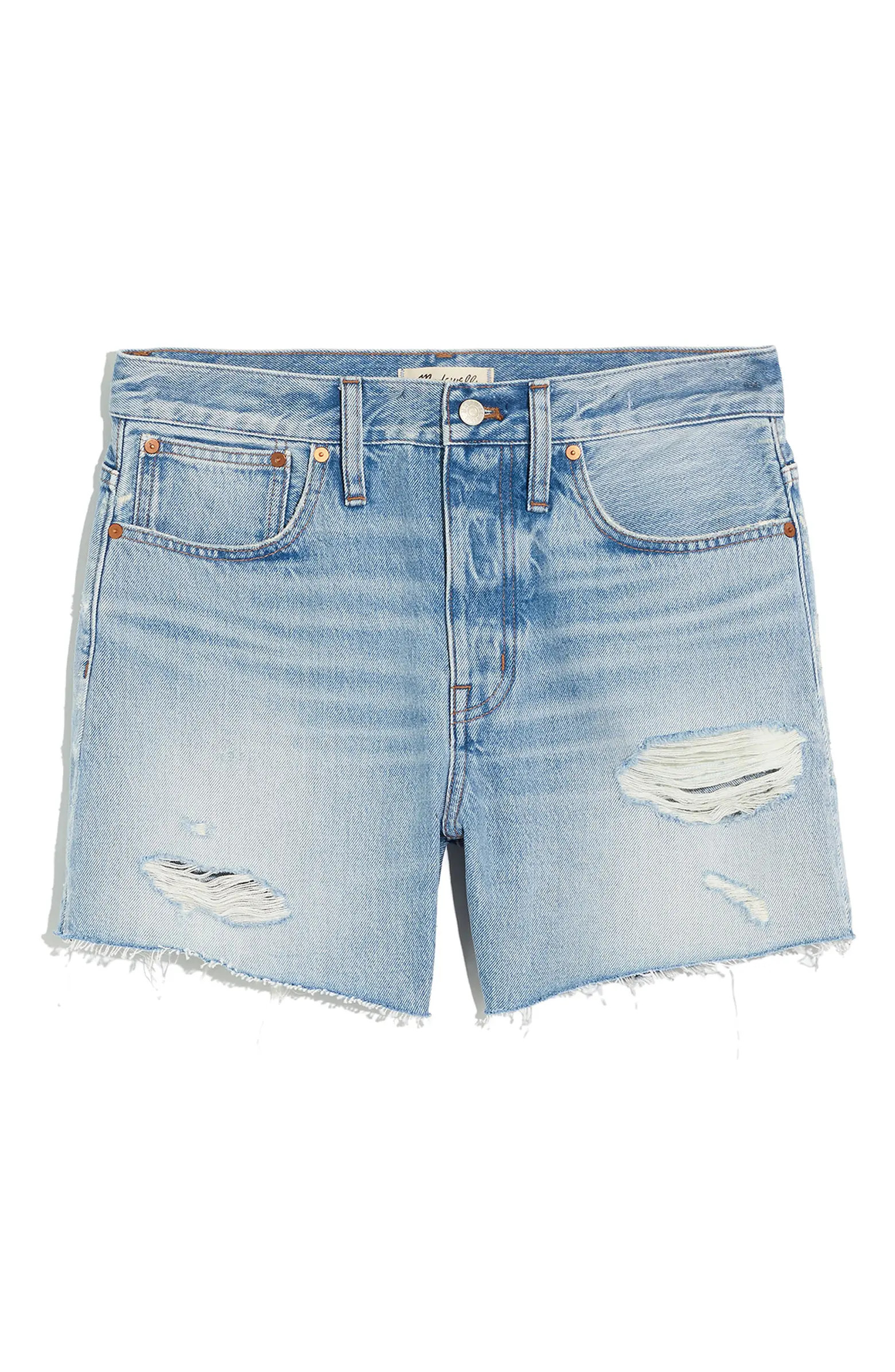 Madewell Women's Relaxed Ripped Mid Length Denim Shorts | Nordstrom | Nordstrom