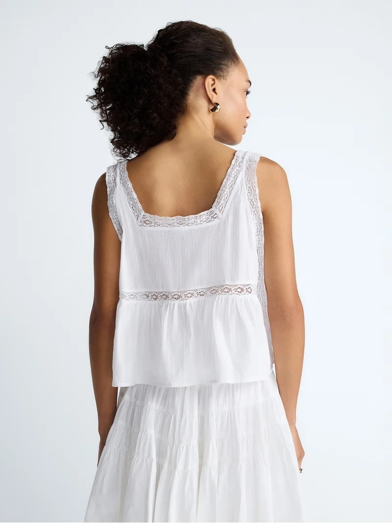 Scoop Women’s and Women’s Plus Cropped Lace Cotton Tank Top, Sizes XS-4X - Walmart.com | Walmart (US)