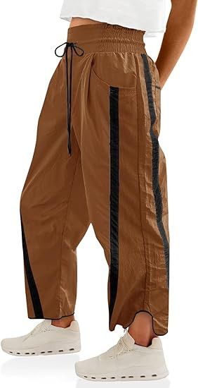 Fisoew Women's Baggy Wide Leg Pants Casual Drawstring Elastic Waisted Contrast Color Workout Y2K ... | Amazon (US)
