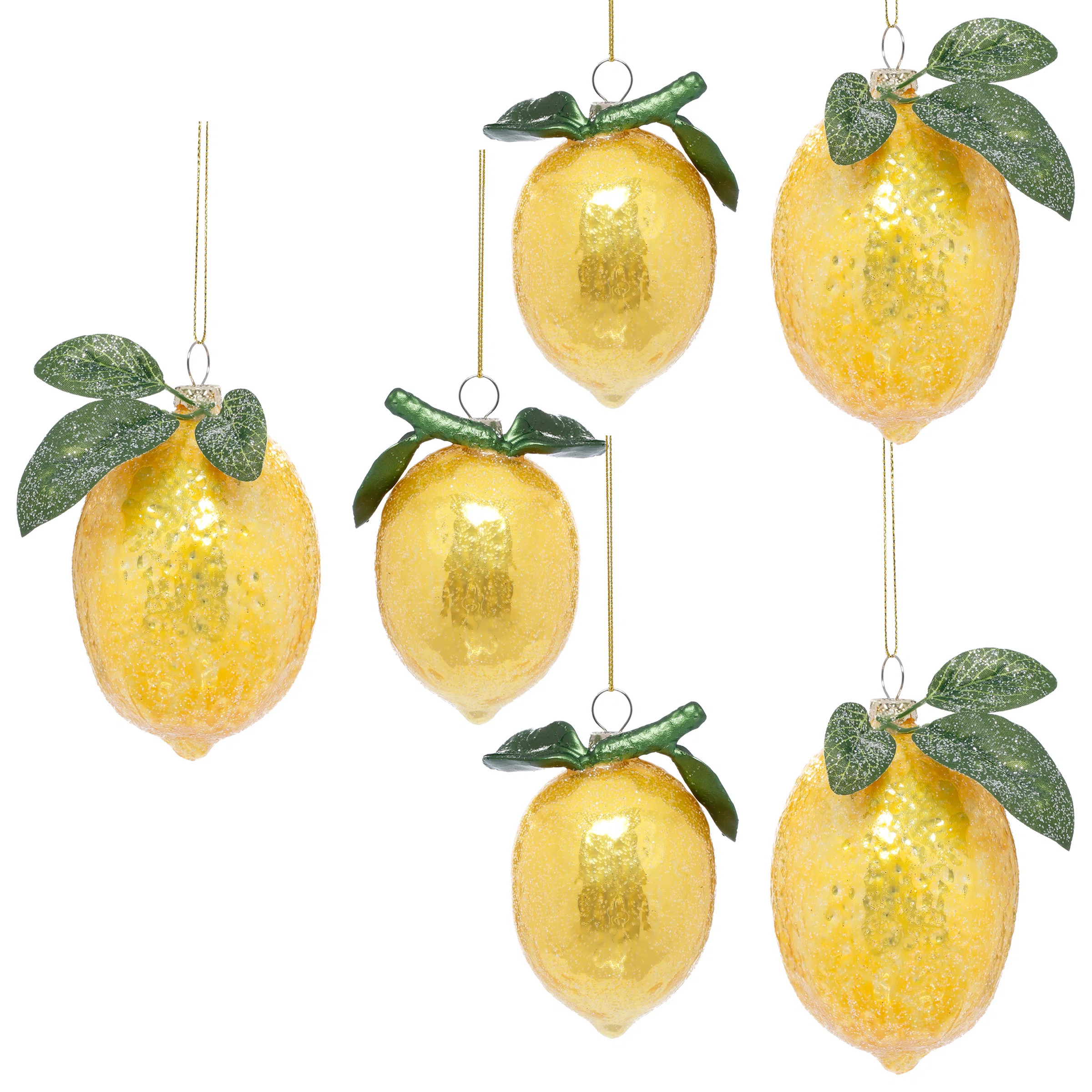 Sparkled Lemon Ornament, Set Of 6 - 3.5 Inches (Set of 6) | Wayfair North America