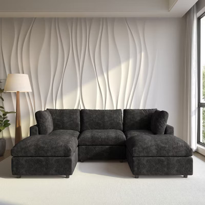 Cloud Couch Modular Sectional Sofa,100.5" U Shaped Couch,Oversized Convertible Wide Seater,3 Seater With 2 OttomansFor Living Room Set,Black | Target