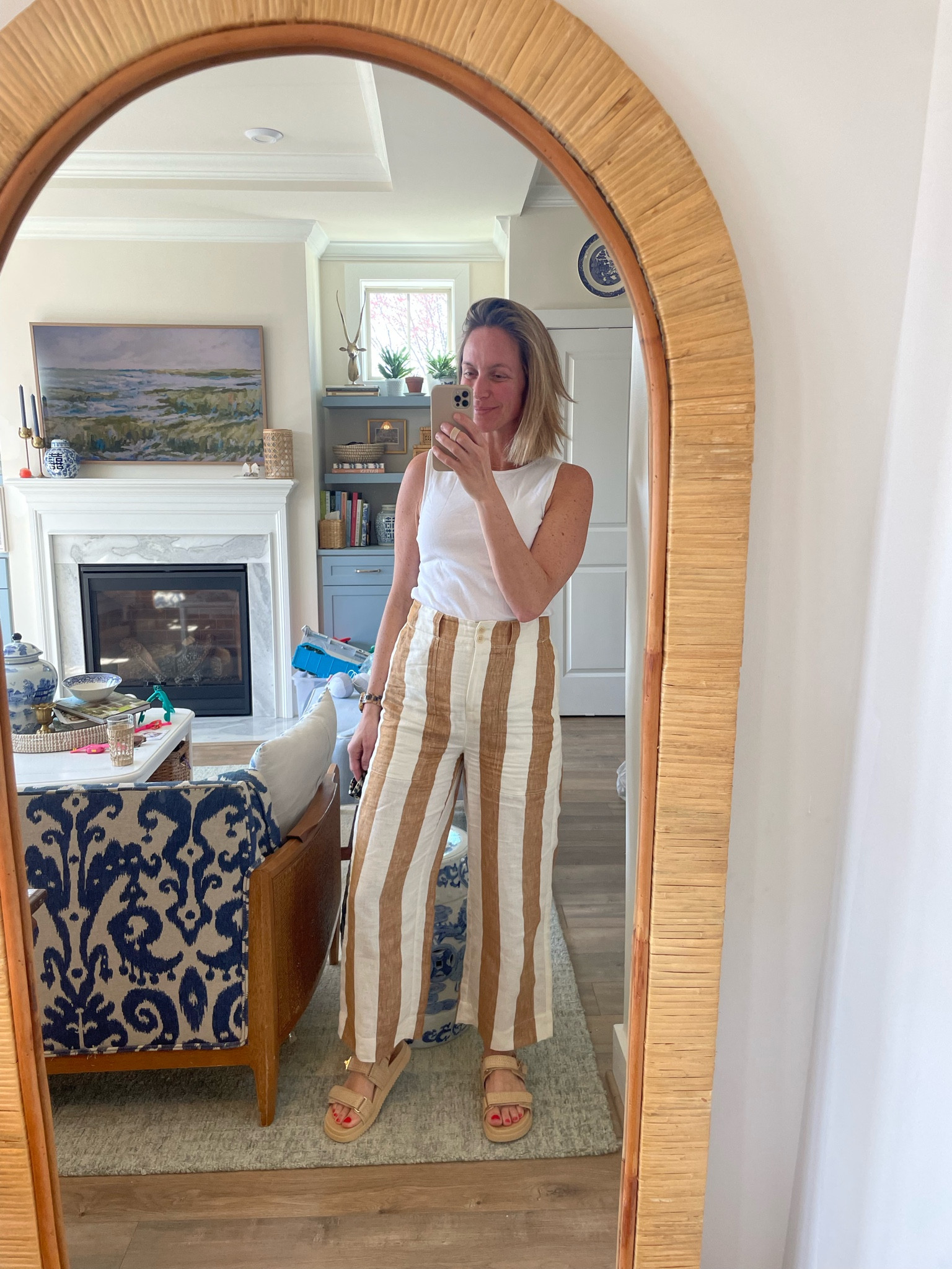 Raffia sandals from target. One of my favorite white tank tops. Pants are old from jcrew.

#LTKshoecrush #LTKfindsunder50