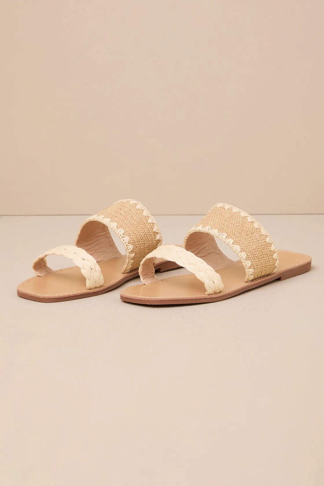 Minka Beige Raffia Woven Slide Sandals | Lulus