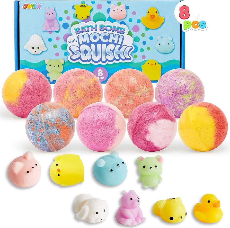 JOYIN 8 Pack Big Bath Bombs for Kids with Mochi Squishy Toy, Surprise Toy Inside, Natural Essenti... | Amazon (US)