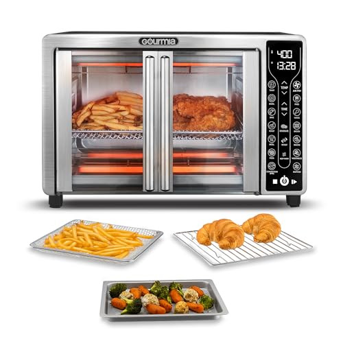 Gourmia French Door Air Fryer – 25 Qt Large Capacity Convection Oven, Fryfroce 360°, Digital Display with 17 Cooking Presets, Bake, Toast, Roast, Dehydrate, Fits 12” Pizza | Amazon (US)