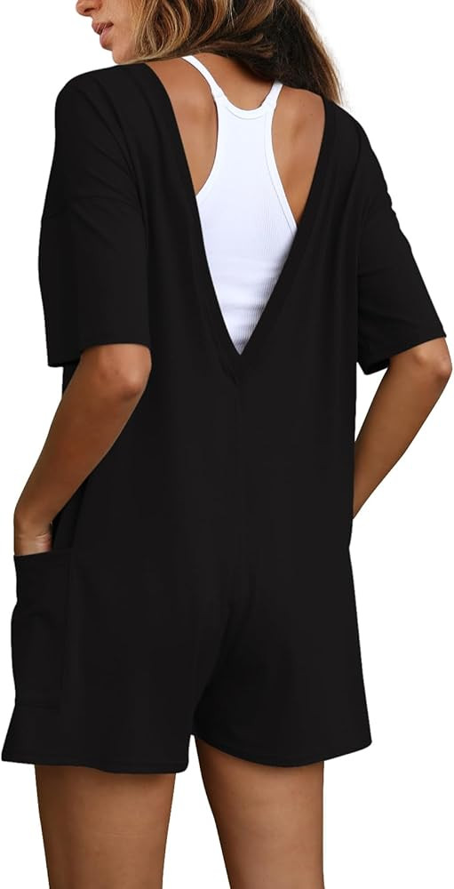 ReachMe Womens Oversized Tee Romper Wide Leg Short Jumpsuits with Pockets Casual Short Sleeve One... | Amazon (US)