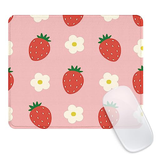Seorsok Square Aesthetic Cute Pink Mouse Pad,Office Home Personalized Mouse Mat Design,Waterproof Mousepad,Non-Slip Rubber Base Computer Mouse Pads for Wireless Mouse,Pink Strawberries and Flowers | Amazon (US)