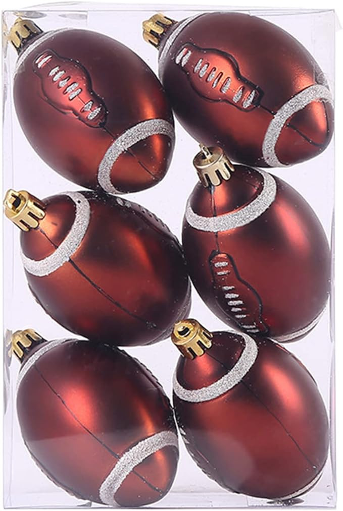 Ochine 6Pcs Christmas Football Xmas Balls Sports Ball Theme Xmas Football Christmas Hanging Decor... | Amazon (US)