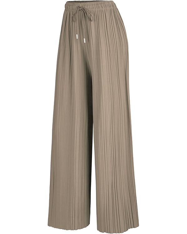 Made By Johnny Women's Pleated Wide Leg Palazzo Pants with Drawstring | Amazon (US)