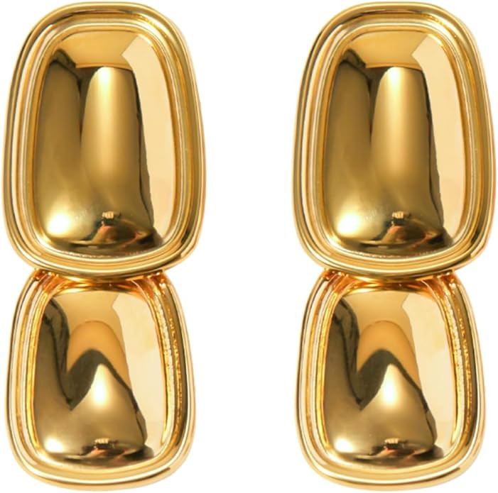 Double Drop Statement Earrings – Modern Gold-Tone Lightweight Earrings for Women | Amazon (US)