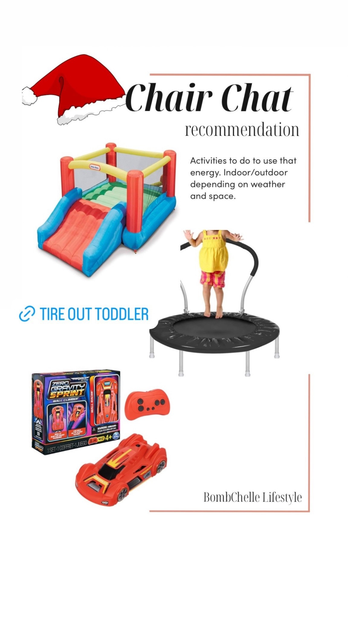 Gifts for Toddlers

Activities to do to use that energy. Indoor/outdoor depending on weather and space.