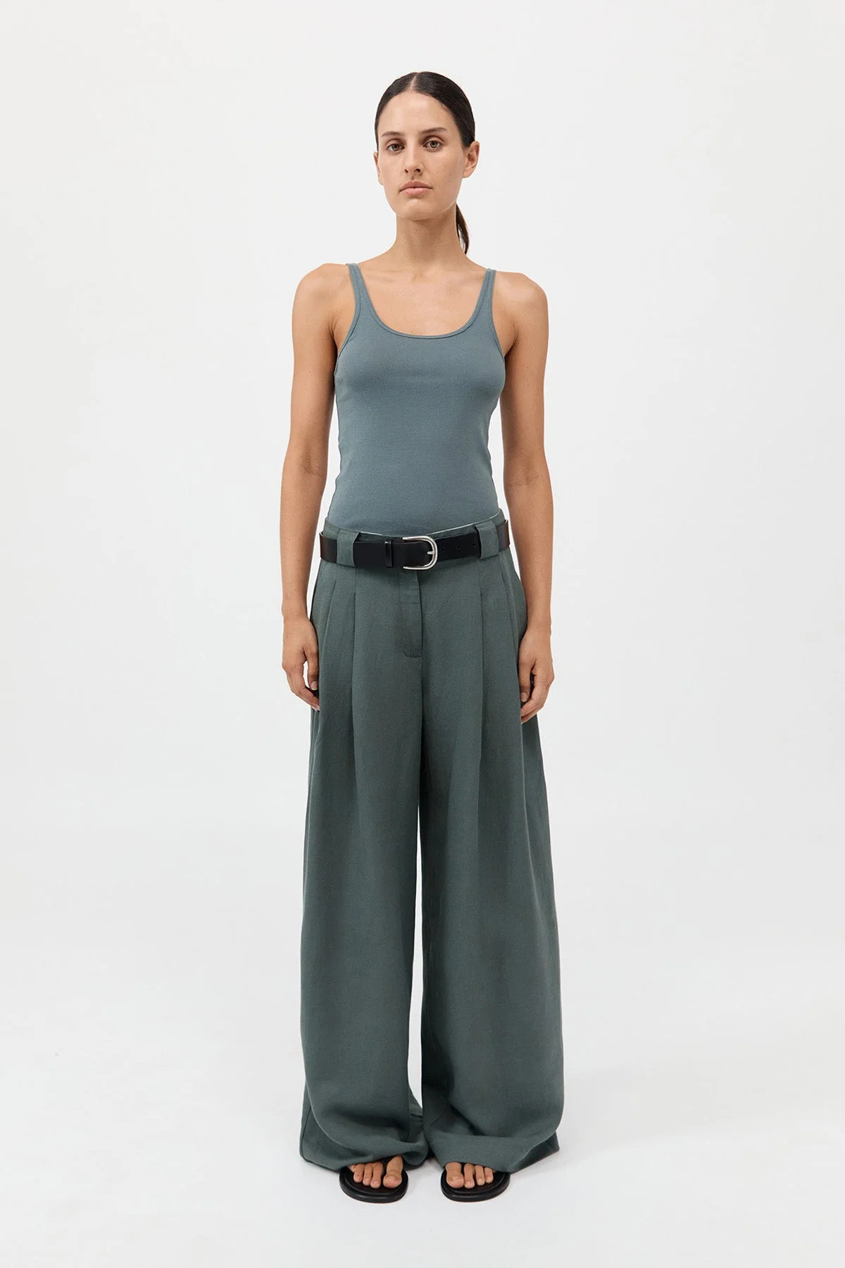 Wide Leg Pleat Pants - Balsam Green | St. Agni (US, UK, EU)