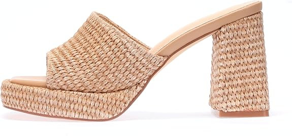Monrovia Raffia Heeled Sandals for Women，Platform Wedge Slip On Block Heel, Dressy Summer Open ... | Amazon (US)