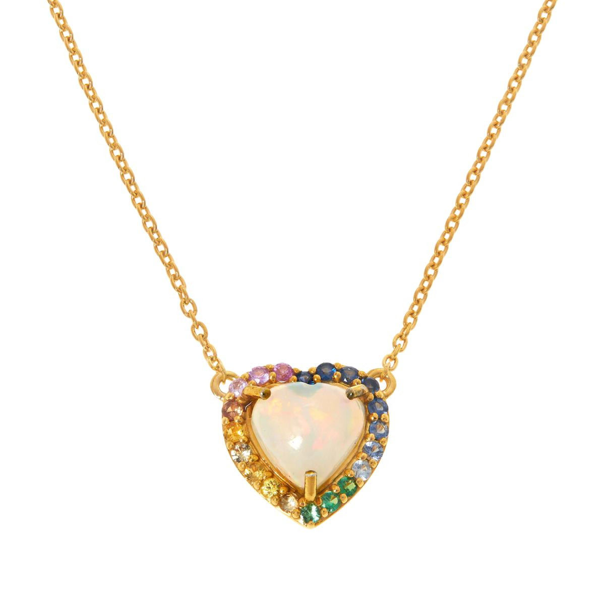 Rarities Opal and Multi Sapphire Gold-Plated Heart Necklace - 20610410 | HSN | HSN