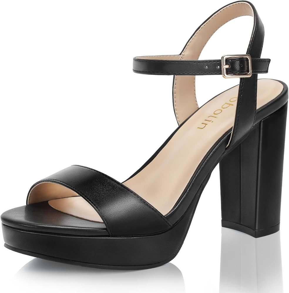 Wide Width Heels for Women Block Chunky Platform High Heels Sandals Open Toe Wedding Party Ankle ... | Amazon (US)