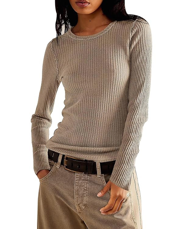 Jar of Love Women's Waffle Knit Tops Long Sleeve Shirts Crew Neck Thermal Shirts Fall Outfits | Amazon (US)