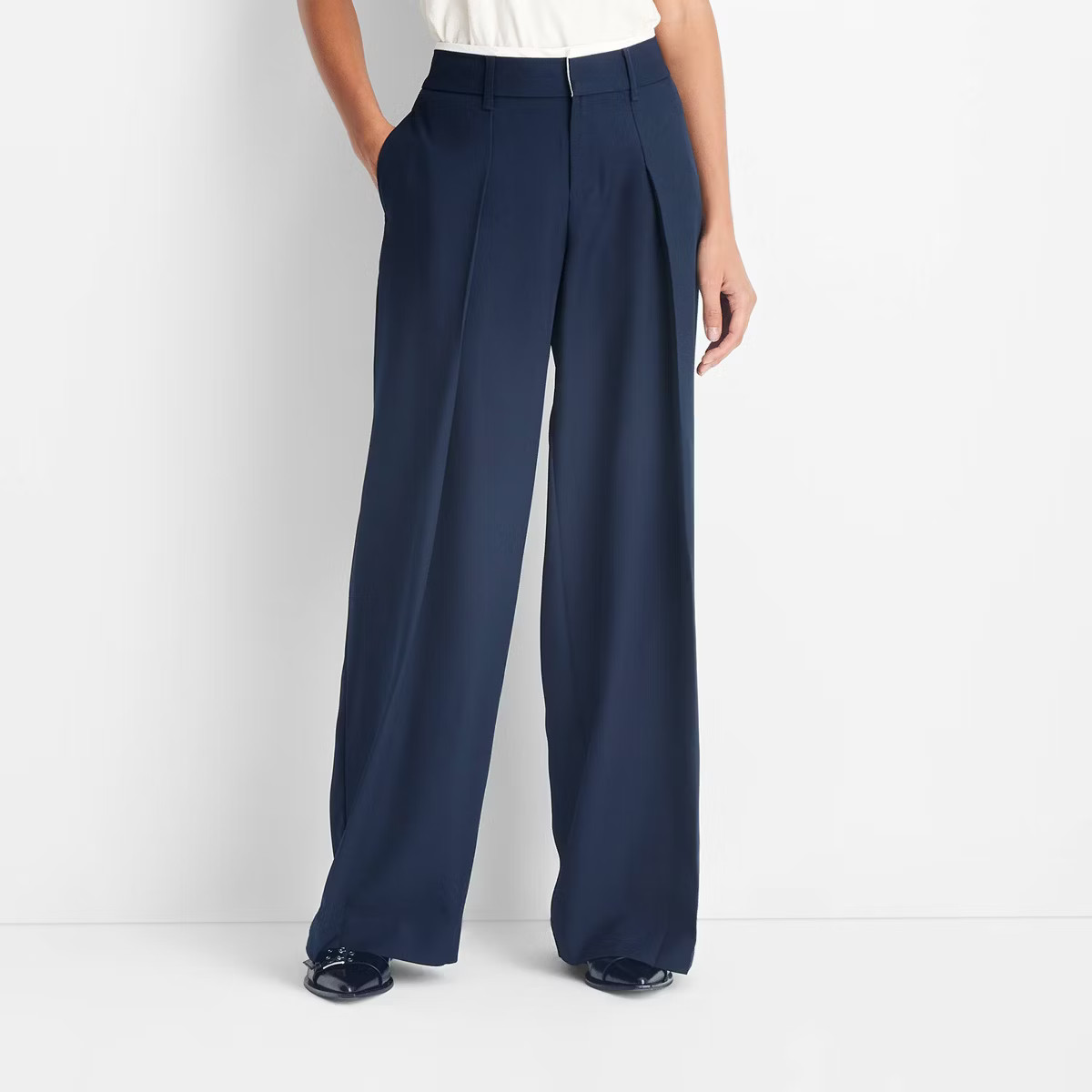 Women's Mid-Rise Wide Leg Contrast Waistband Trousers - Future Collective | Target