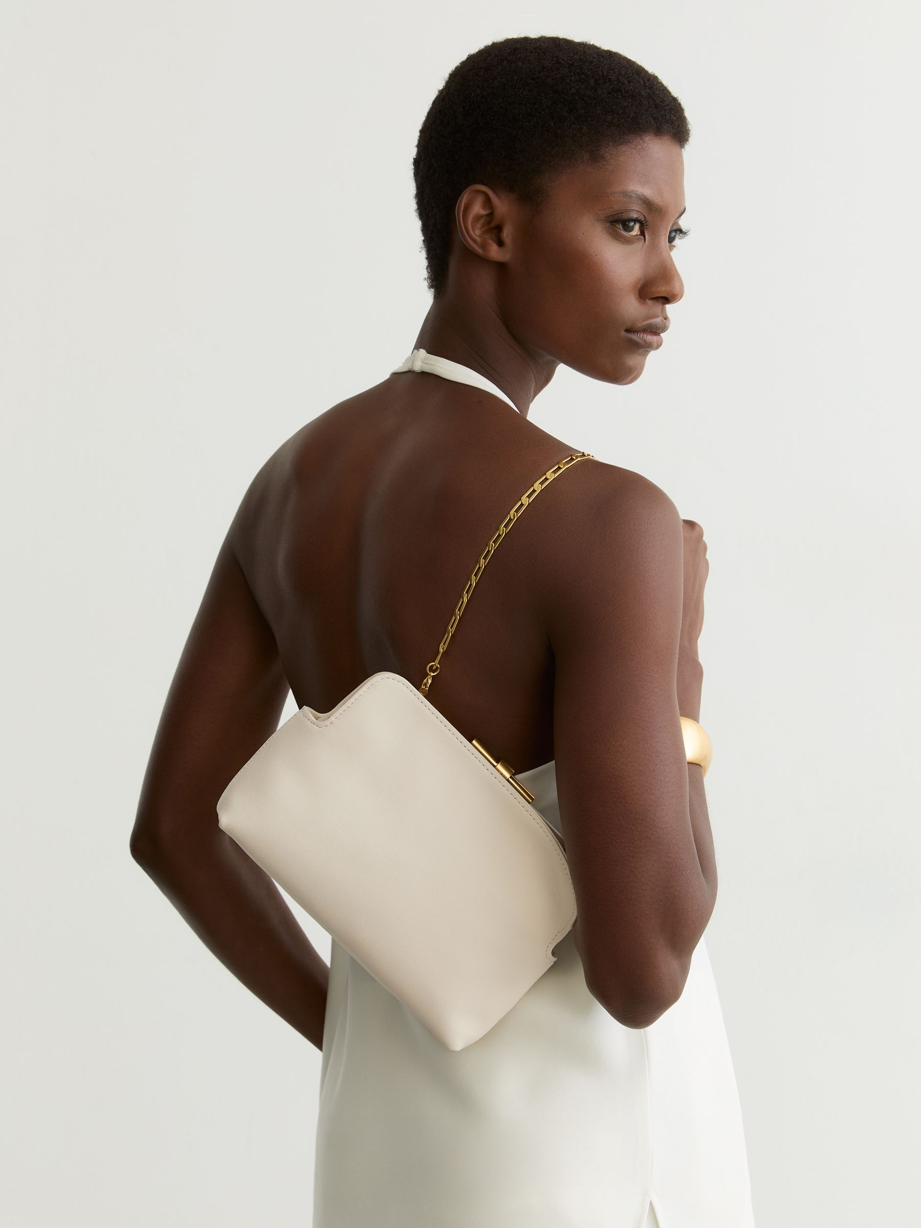 Leather Frame Clutch Bag in White | Reiss UK