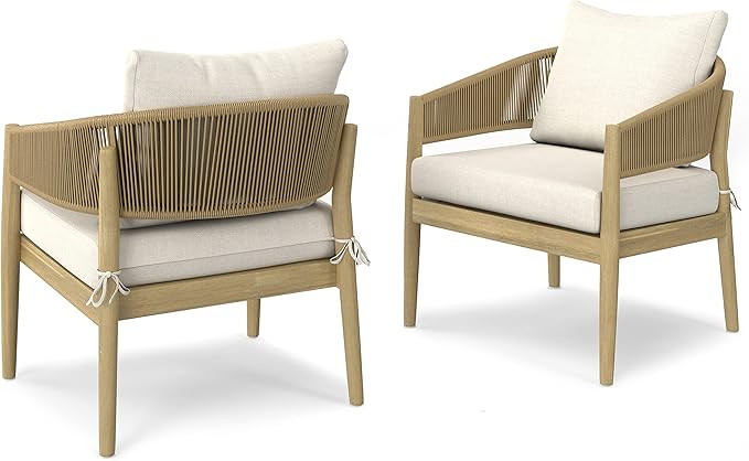 SIMPLIHOME Bayshore SOLID ACACIA WOOD 28 inch Wide Rectangle Contemporary Outdoor Conversation Ch... | Amazon (US)