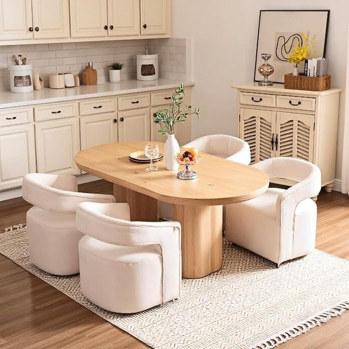 HEAH-YO Modern Barrel Dining Chairs with Swivel Casters Set of 4, Linen Upholstered Kitchen Chair... | Amazon (US)