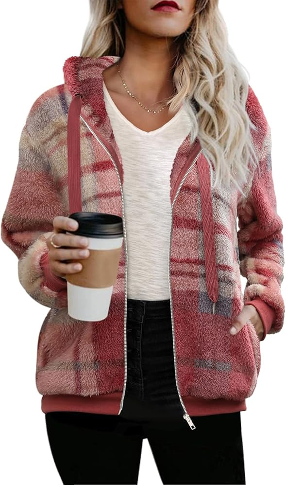 Nirovien Womens Sherpa Jacket Fuzzy Zip Up Hoodie Oversized Fleece Jackets Fluffy Coat with Pocke... | Amazon (US)