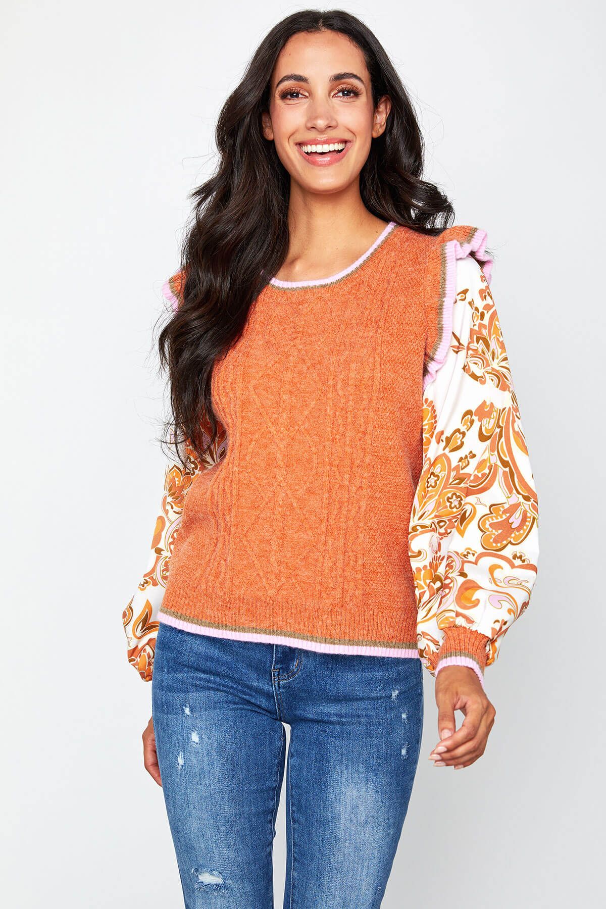 Fate Printed Sleeve Sweater | Social Threads
