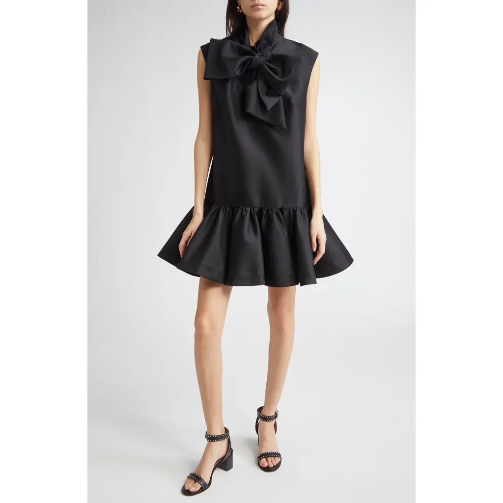 Zimmermann Hypnotic Bow Drop Waist Wool & Silk Minidress in Black at Nordstrom, Size 3 | Nordstrom