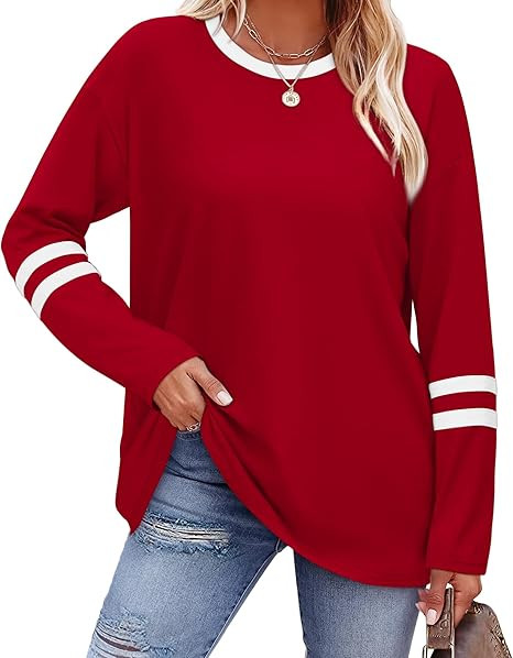 Sampeel Long Sleeve Shirts for Women Color Block Casual Tops Fall Outfits 2026 Basic Tees Trendy ... | Amazon (US)