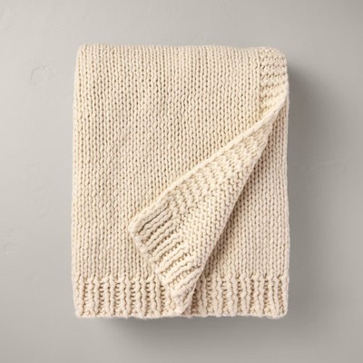 Chunky Knit Bordered Throw Blanket Cream - Hearth & Hand with Magnolia | eBay US