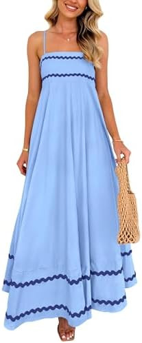 PRETTYGARDEN Women's 2026 Summer Flowy Maxi Dress Casual Sleeveless Spaghetti Strap Ruffle Beach ... | Amazon (US)