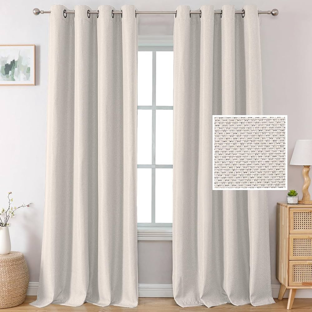 H.VERSAILTEX Ivory Linen Blackout Curtains for Bedroom 2 Panels Grommet Top Thick Linen Texture C... | Amazon (US)