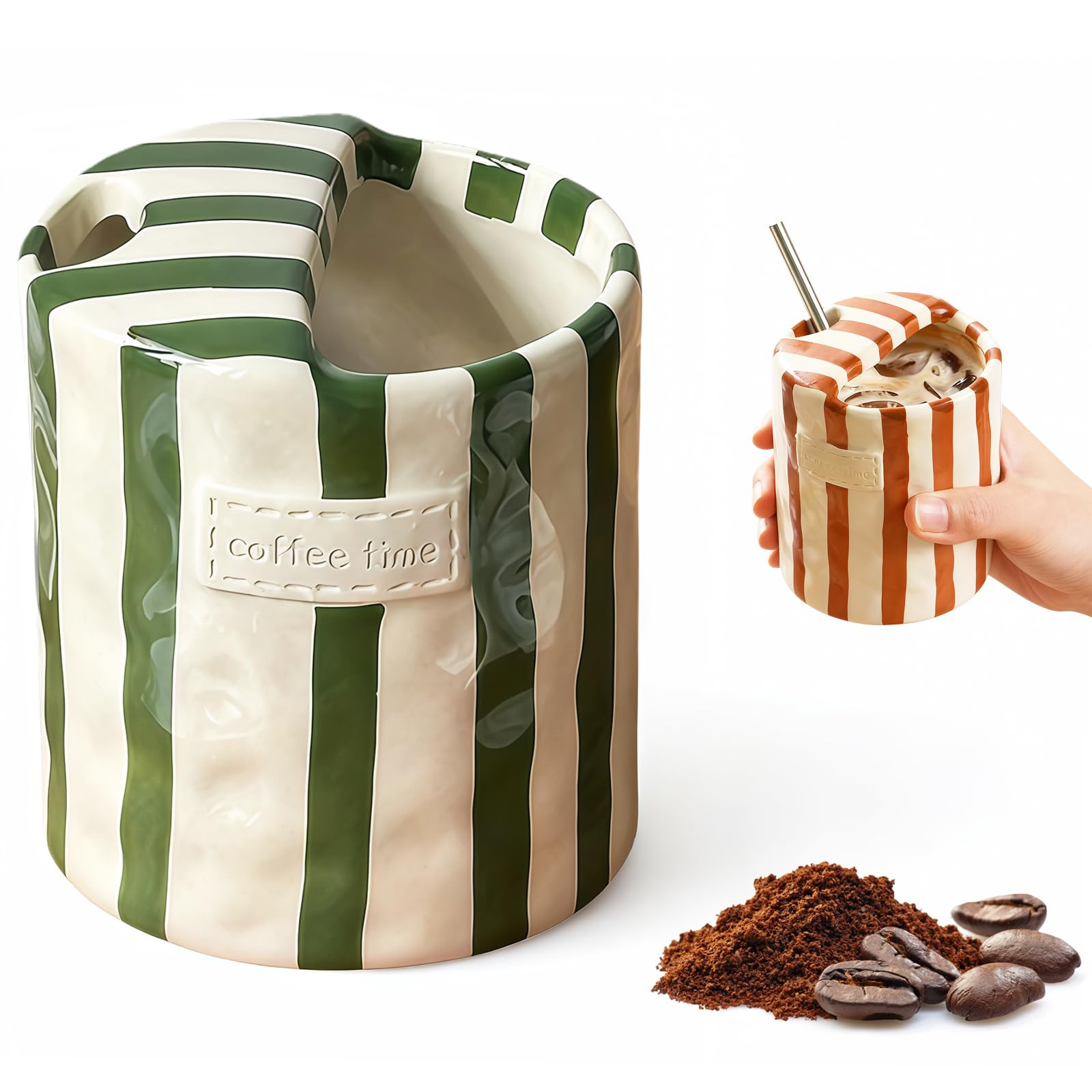 Shelprojsu 10oz Ceramic Coffee Mug,Retro Striped Coffee Cups,with Sip hole Espresso Ceramic Cup,n... | Amazon (US)