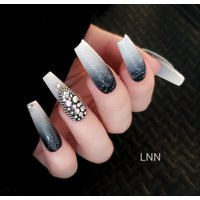 Black Ombre Press On Nails Rhinestone Sparkle, Handpainted | Etsy (US)