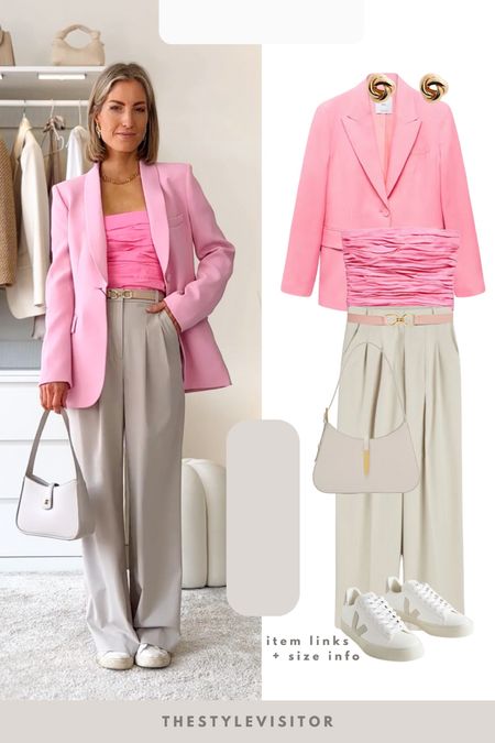 Laid back spring look 👟 

Read the size guide/size reviews to pick the right size.

Leave a 🖤 to favorite this post and come back later to shop

Veja sneakers, high wide trousers,  bandeau top, tube top, pink blazer, pink jacket, tweed jacket, linen blazer, leathet waist belt, casual look, casual style 

#LTKeurope #LTKstyletip #LTKSeasonal