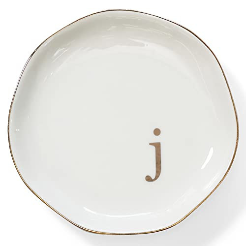 HOME SMILE Initials Ring Dish Jewery Tray with Personalized J-Monogrammed Engagement Wedding Gifts for Friends,Sister,Birthday Christmas Gifts for Women,Ceramic White | Amazon (US)