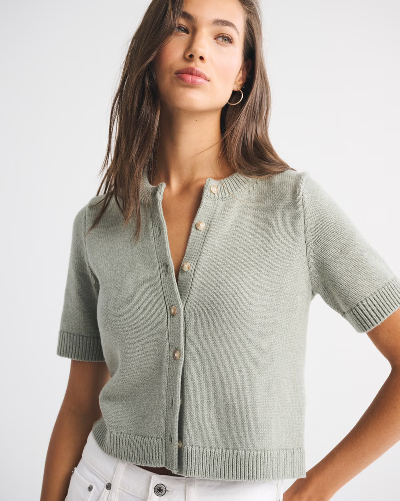 Women's Short-Sleeve Crew Cardigan | Women's New Arrivals | Abercrombie.com | Abercrombie & Fitch (US)