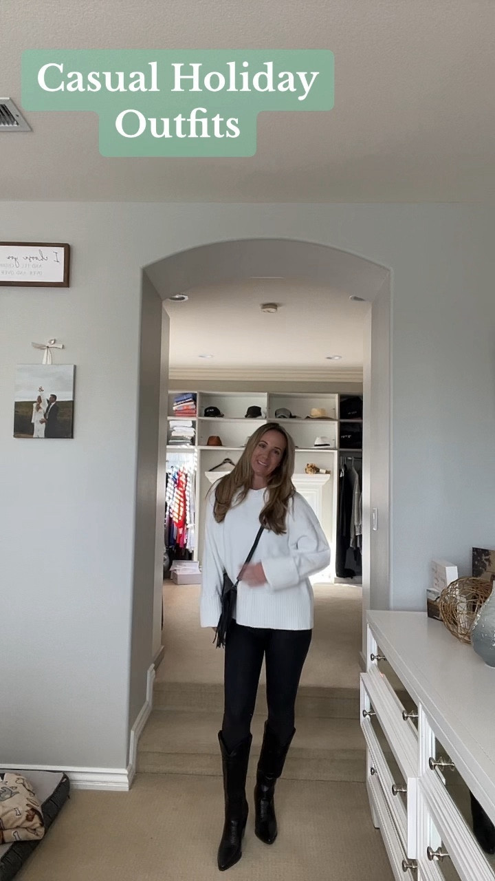 Casual Holiday Outfits 🤍🖤🤎 #holidaylooks #holidayoutfits #christmasoutfit #casualchristmasoutfit #casualholidayoutfit #spanx #spanxleggings #leggingsoutfit #holidayleggings #amazon #amazonsweater #amazonholidaysweater #amazonviralsweater #crossbodypurse #fringepurse #cowboyboots #cowboybootoutfit #amazonboits #amazoncowboyboots #amazonholidayoutfit #amazonoutfit #abercrombie #abercrombieskirt #leatherskirt #leatherskirtoutfit #holidayoutfitinspo 

#LTKover40 #LTKstyletip #LTKsalealert