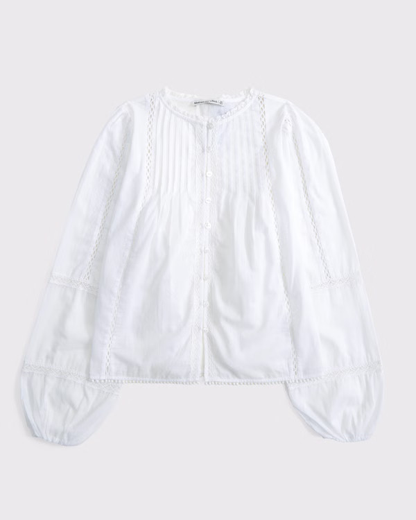 Women's Long-Sleeve Lace-Trim Top | Women's Tops | Abercrombie.com | Abercrombie & Fitch (US)