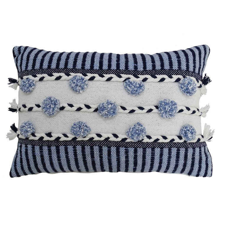 Contemporary Home Living 20" White and Blue Striped Throw Pillow with Braid and Tassels | Walmart (US)